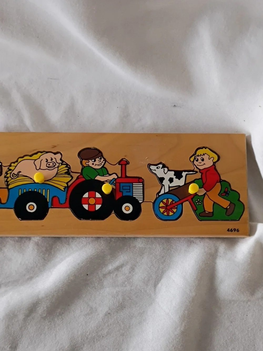 EUC Vintage Early Learning Centre Holland Farm Tractor Cow Wooden Peg Puzzle